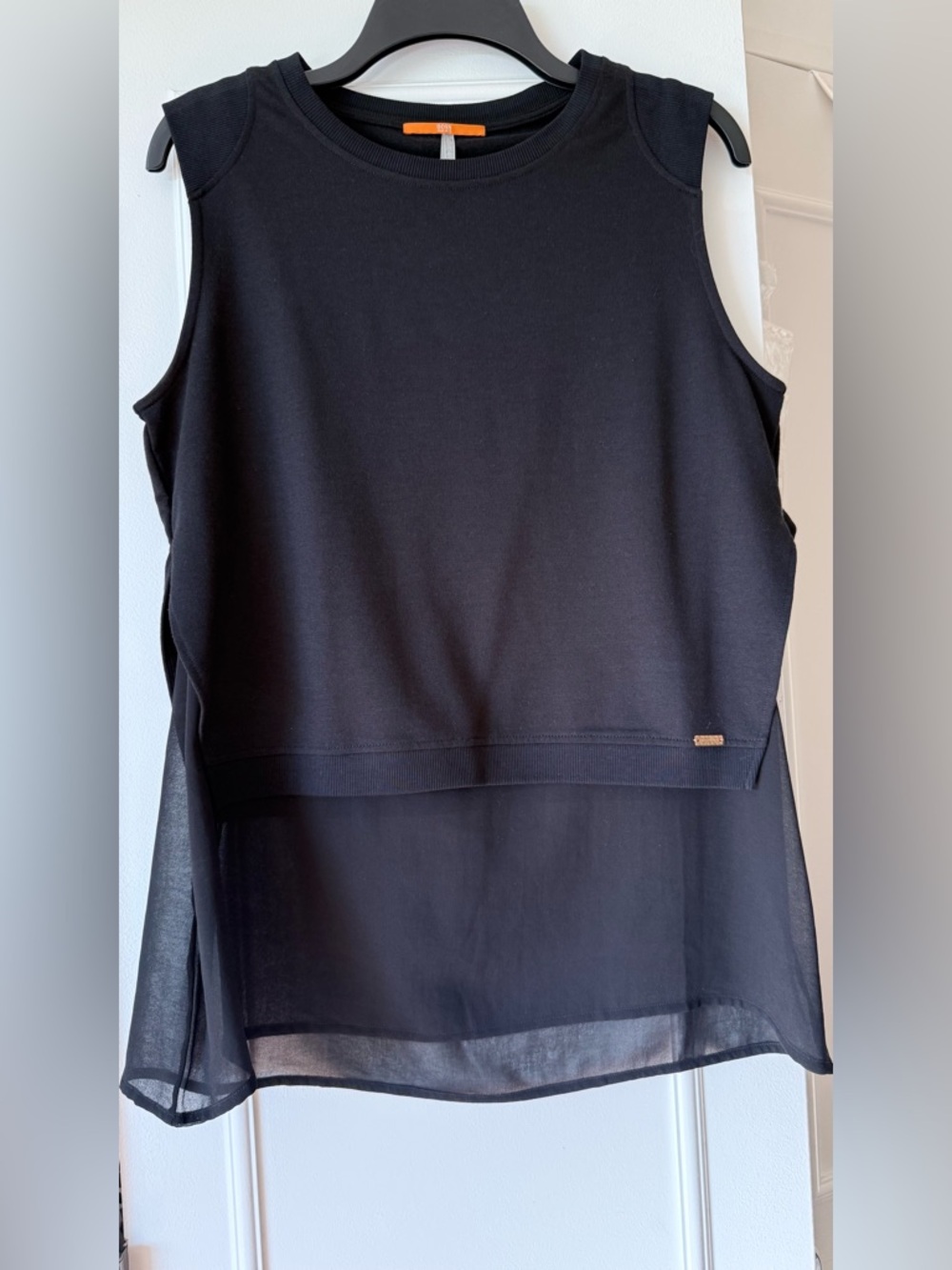 BOSS ORANGE Black Sleeveless Layered Sheer-Hem Tank Top